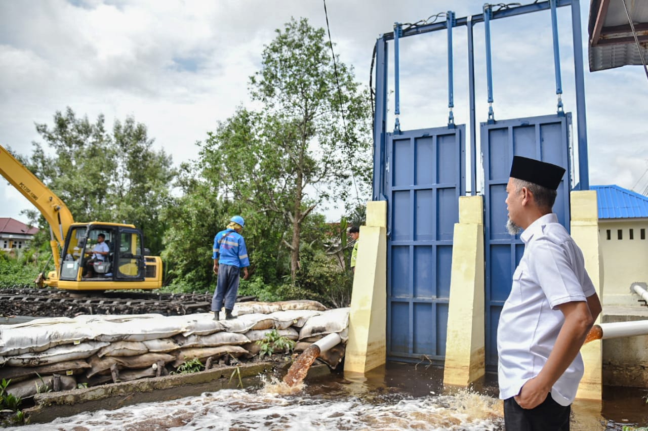 Proyek pengendalian banjir yang ditinjau Wako Dumai