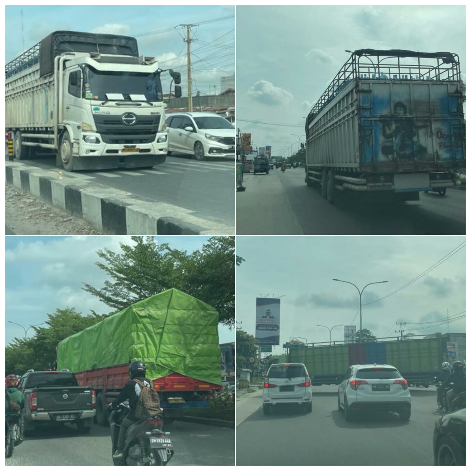 Truk besar melintas di Jalan Soebrantas Pekanbaru