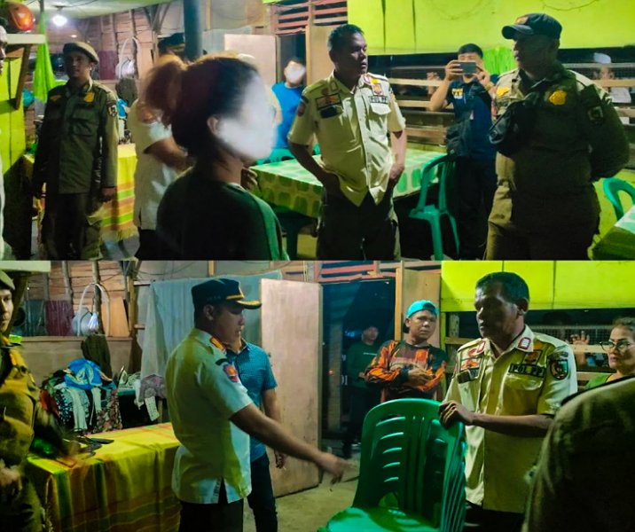 Satpol PP Pekanbaru saat merazia warung remang-remang di Jalan Kubang pada 15 Februari 2023. Foto: Istimewa.