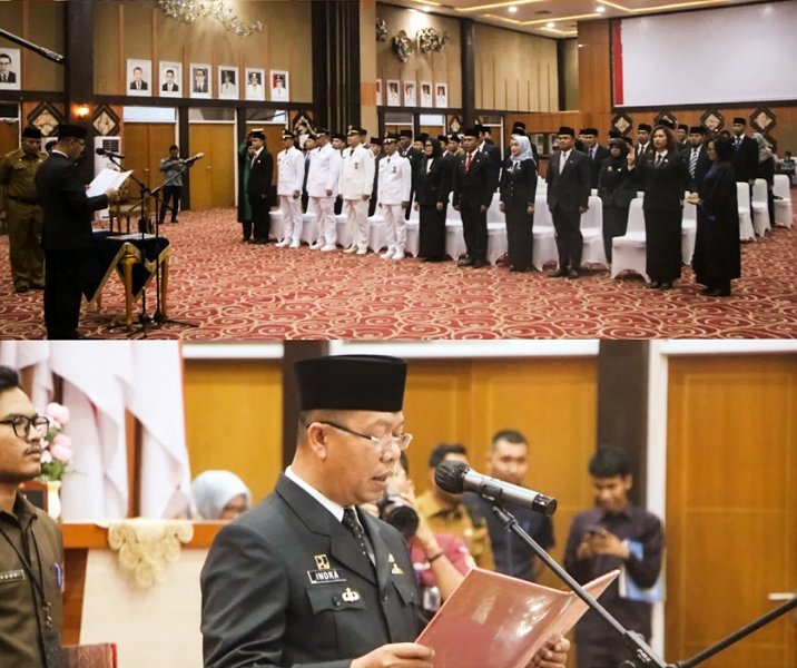 Sekdako Pekanbaru Indra Pomi Nasution saat melantik 55 pejabat eselon III dan IV di Gedung Utama Kompleks Perkantoran Tenayan Raya, Selasa (7/3/2023). Foto: Istimewa.