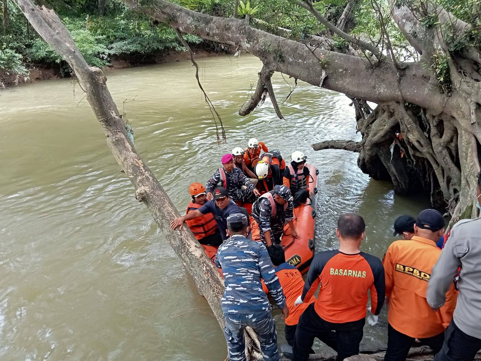 Evakuasi korban yang diterkam buaya