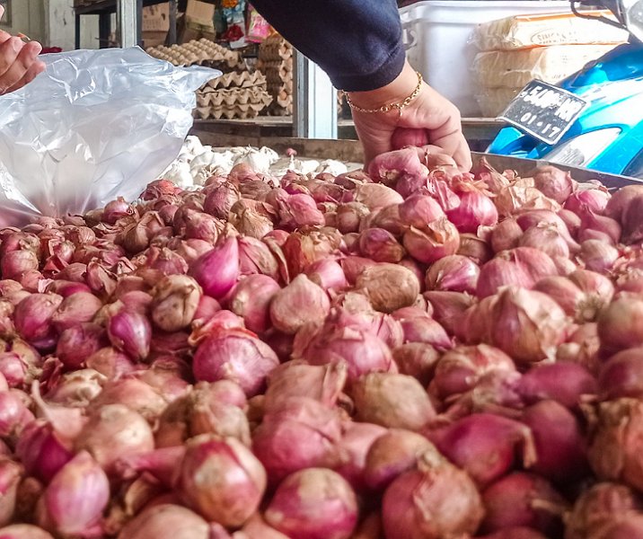 Dagangan bawang merah di salah satu pasar tradisional di Pekanbaru. Foto: Surya/Riau1.