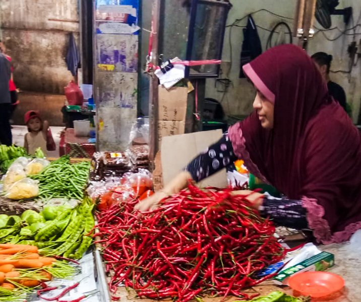 Pedagang cabai dan sayuran di salah satu pasar di Pekanbaru. Foto: Istimewa.