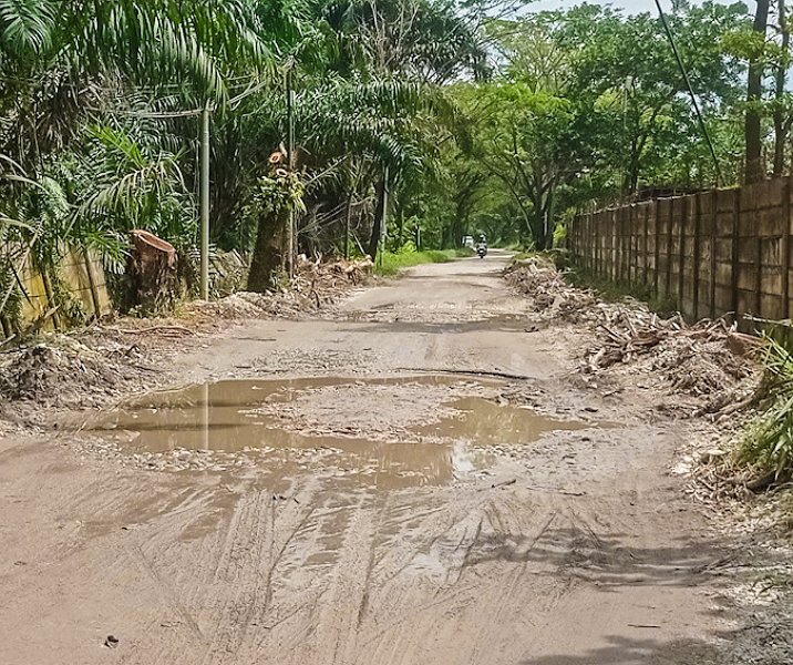 Kondisi jalan menuju Kantor Kecamatan Payung Sekaki dari arah Jalan SM Amin pada 21 Desember 2022. Foto: Surya/Riau1.