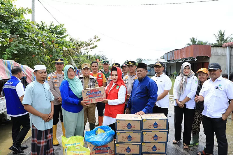 Penyerahan bantuan pada warga terdampak banjir di Bonai Rohul