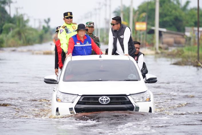 Gubernur Riau Tinjau Banjir Jalan Lintas Timur Pelalawan.