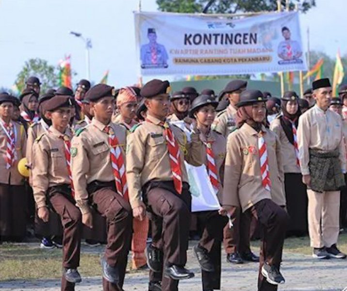 Anggota Pramuka Pekanbaru saat acara Raimuna di Bumi Perkemahan Sialang Rampai, Kamis (9/5/2024). Foto: Istimewa.