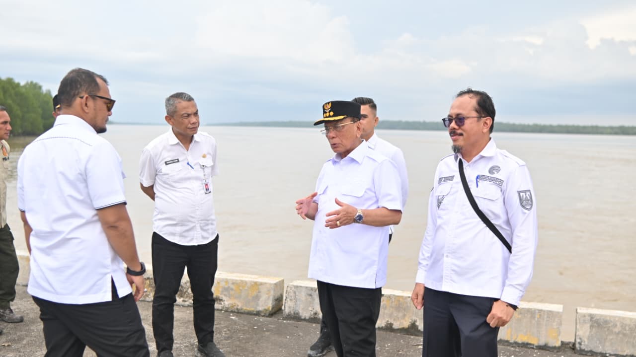 Bupati Rokan Hilir (Rohil) H. Bistamam, meninjau kawasan pesisir Bagansiapiapi yang terdampak abrasi