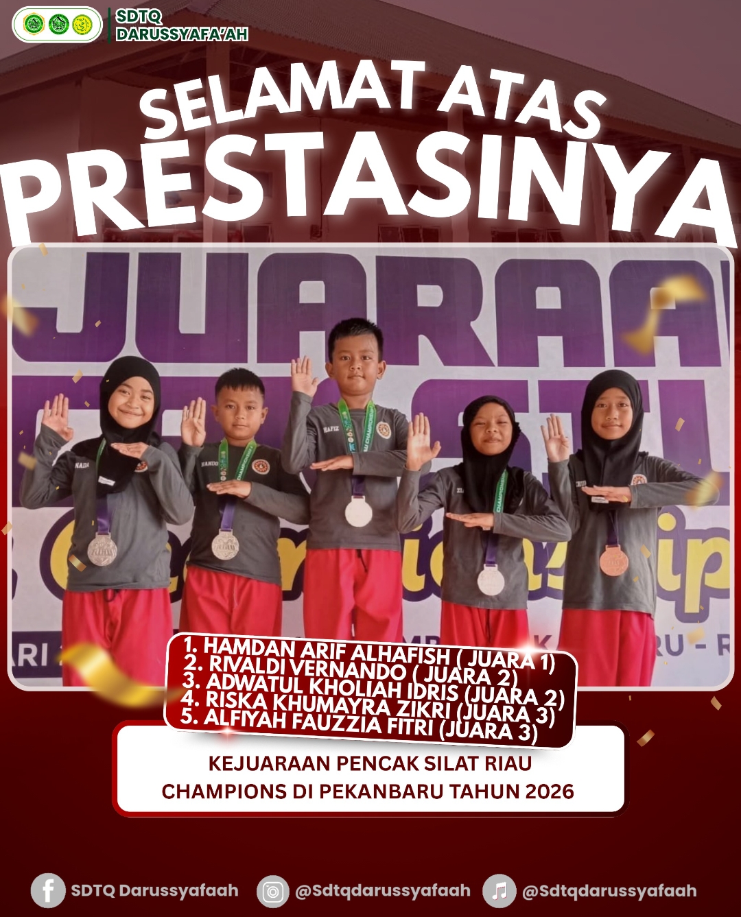 Siswa SDTQ Darussyafaah Siak Raih 5 Medali di Kejuaraan Pencak Silat Riau Champions 4