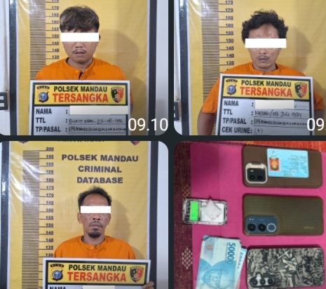 Satu Paket Sabu Beserta Tiga Pelaku Digiring Polsek Mandau