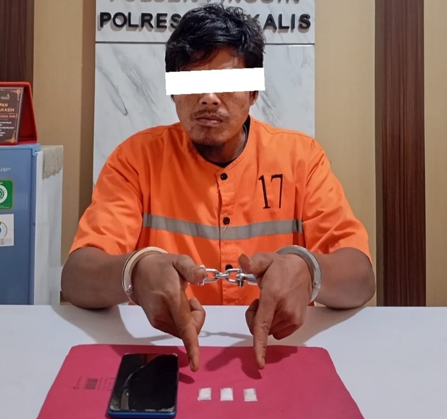 Barang Bukti 3 Paket Sabu dan Satu Pelaku di Tangkap Polsek Pinggir