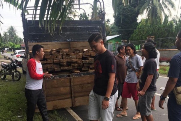 Polres Agam menangkap satu truk membawa kayu ilegal. 