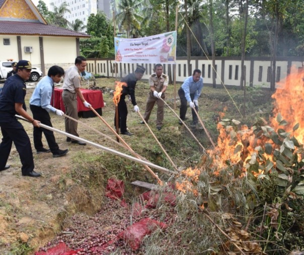 Bea Cukai Pekanbaru memusnahkan 8 Ton Bawang Merah ilegal.