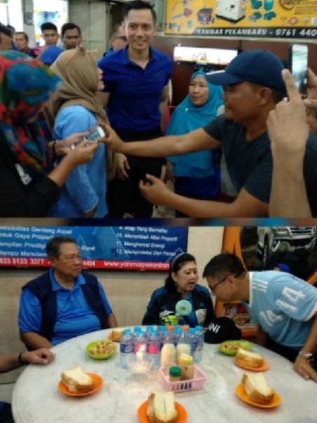 SBY, Ani dan AHY saat sarapan di Kimteng Pekanbaru (Foto: Riau1.com)