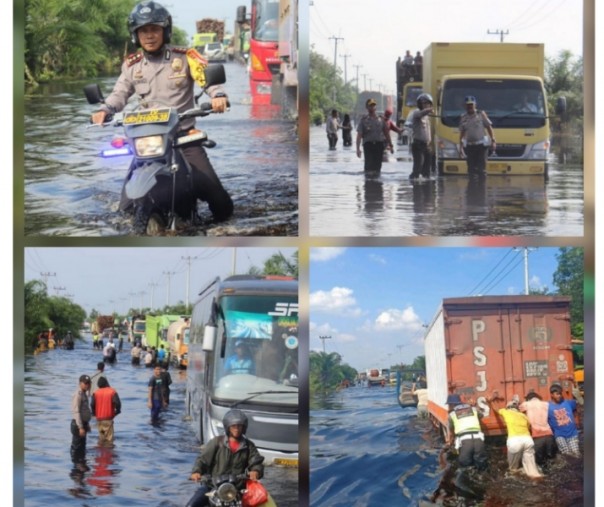 Kondisi banjir di Jalintim Pelalawan (Humas Polres Pelalawan)