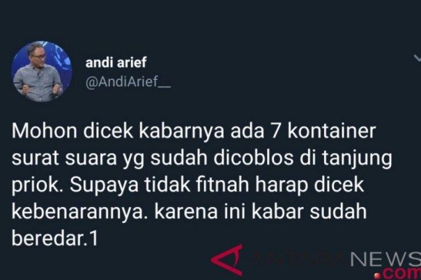 Ini cuitan Andi Arief di Twitter nya soal surat suara. 