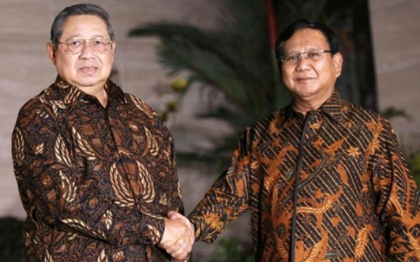 Presiden RI ke-6, Susilo Bambang Yudhoyono bersama Capres nomor urut 02, Prabowo Subianto