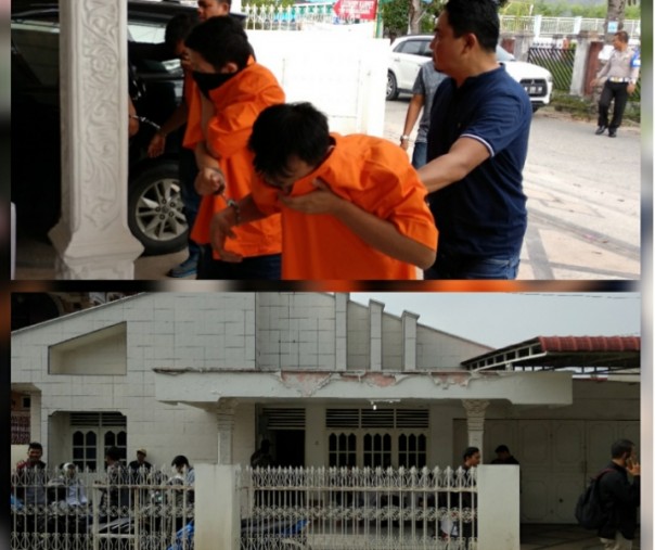 Rumah kontrakan dan para pelaku yang digerebek polisi terkait home industri miras palsu di Jalan Bunga Raya Pekanbaru (Riau1.com)