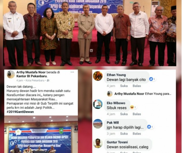 Acara bedah APBD 2019 yang dihadiri Syamsuar tidak dihadiri satu pun anggota DPRD Riau. Pasca itu, muncul taggar #2019GantiDewan
