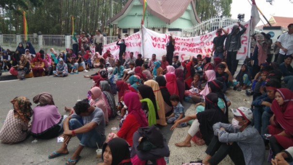 Ratusan masyarakat Koto Aman menggelar aksi di Gedung DPRD Riau (foto: barkah/riau1.com)
