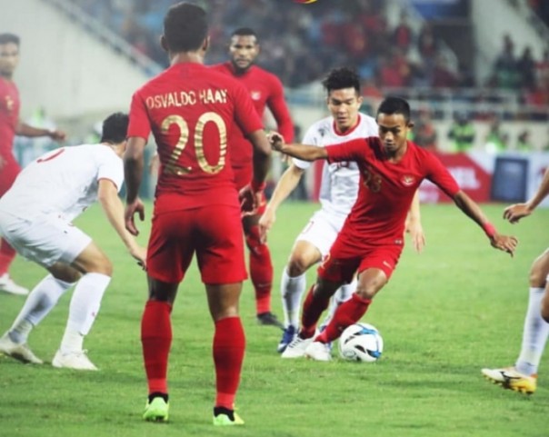 Aksi skuad Timnas Indonesia U-23 lawan Vietnam di ajang penyisihan Piala AFC 2019