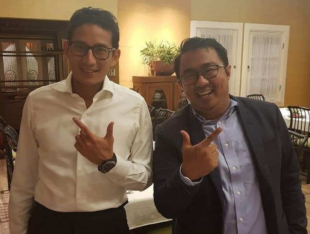 Cawapres nomor urut 02, Sandiaga Salahuddin Uno bersama Juru Bicara BPN Prabowo-Sandi, Miftah Nur Sabri