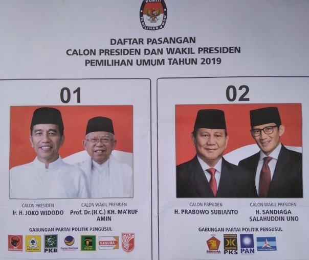 Contoh surat suara yang dipajang di TPS di Pekanbaru pada 17 April 2019 lalu. Foto: Surya/Riau1.