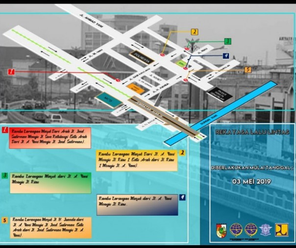 Rute perubahan jalan di sekitar jembatan Siak IV.