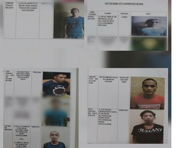 Foto dan identitas lima napi dan satu tahanan yang belum ditemukan pascakerusuhan Rutan Siak.