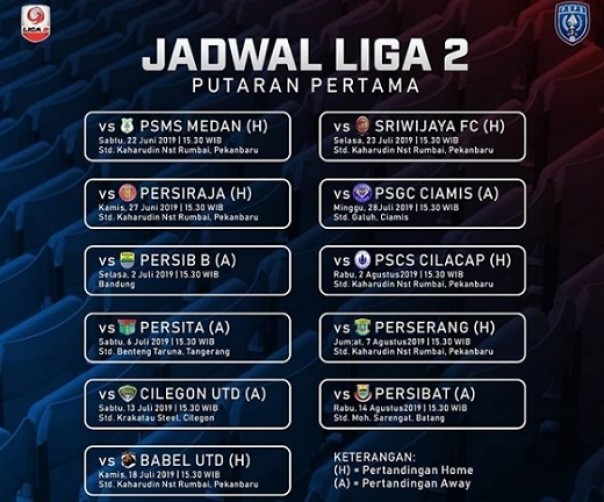 Jadwal PSPS Riau pada putaran pertama Liga 2 Indonesia musim 2019 (@pspsriau)
