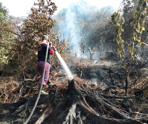 Petugas melakukan pendinginan di salah satu area karhutla di Riau (Foto: Istimewa/Manggala Agni Daops Pekanbaru)