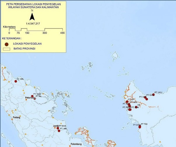 Peta persebaran lokasi penyegelan (Foto: Istimewa/Dirjen Penegakkan Hukum KLHK, Rasio Ridho Sani)