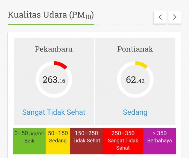 Kualitas udara di Pekanbaru dalam level sangat tidak sehat, seperti dalam situs resmi bmkg.go.id