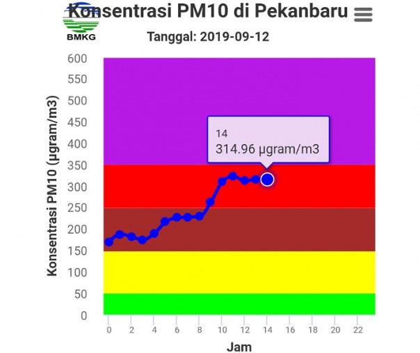 Indeks kualitas udara di Pekanbaru dalam tabel laman bmkg.go.id pantauan Kamis pukul 15.45 WIB.