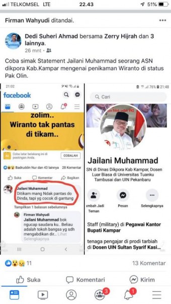  Ini kutipan komentar Jailani Muhammad di Facebook. 