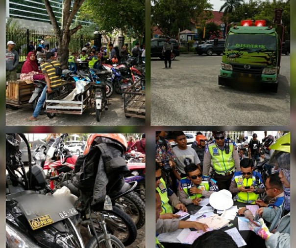 Sejumlah pelanggaran yang terjaring razia Satlantas Polresta Pekanbaru, Senin siang. (Foto Riau1)