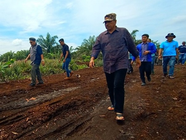 Bupati Siak, Alfedri saat meninjau proyek pembangunan jalan Teluk Lanus-Tanjung Buton