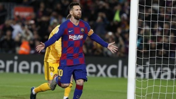 Lionel Messi usai cetak hattrick ke gawang Celta Vigo. 