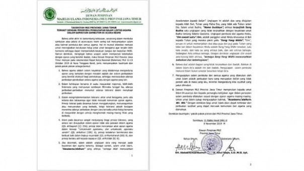 Ini Imbauan MUI Jatim agar pejabat muslim tidak perlu mengucapkan salam agama lain dalam acara resmi.