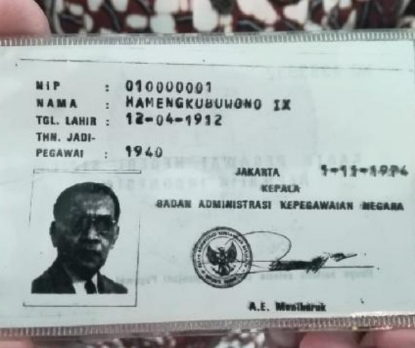 Kartu PNS Hamengkubuono IX (Foto: Istimewa/tempo.co)