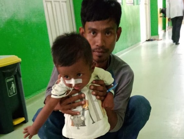 Fikri, salah satu bayi penderita gizi buruk asal Langgam yang dirawat di RSUD Selasih Pelalawan