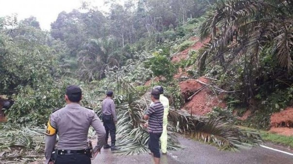 Tanah longsor di Kabupaten Sijunjung, Sumatera Barat, Selasa. 