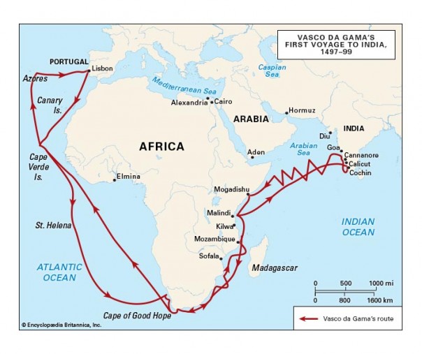 Ilustrasi rute perjalanan Vasco Da Gama (Foto: Istimewa/internet)