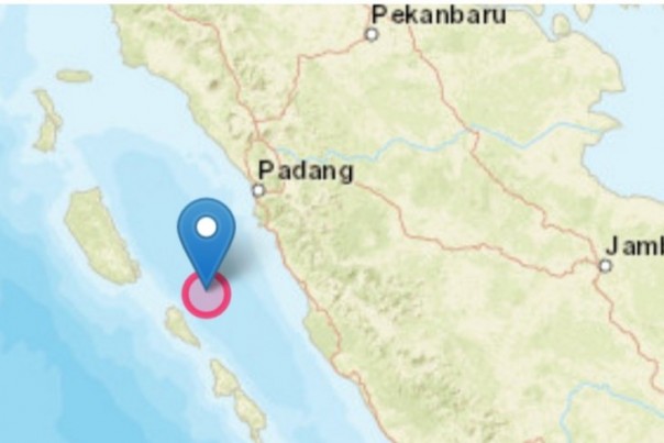 Lokasi gempa Padang, dengan pusat gempa di Tuapejat, Kepulauan Mentawai, Selasa. 