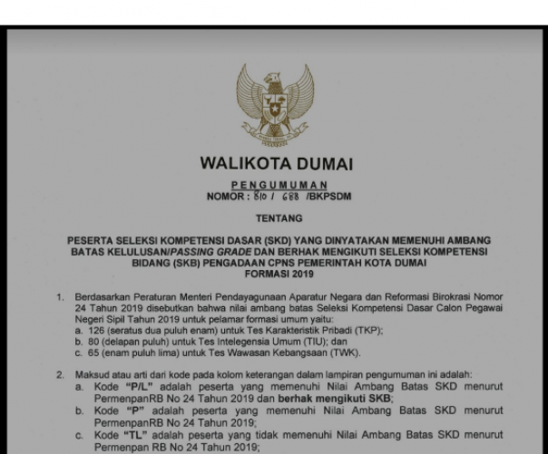 Surat keputusan BKPSDM Kota Dumai/R24