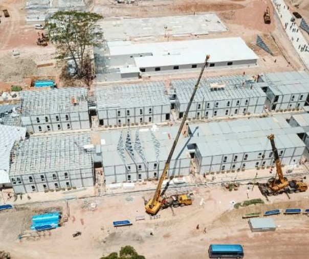 Progres pembangunan rumah sakit khusus Corona (COVID-19) di Pulau Galang, Batam, Kepulauan Riau. Foto: Antara. 