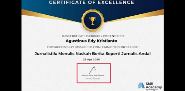 sertifikat bertanda tangan CEO ruang guru/Gelora