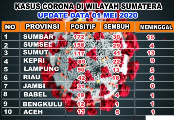 Grafis data perkembangan corona di wilayah Sumatera. JNC