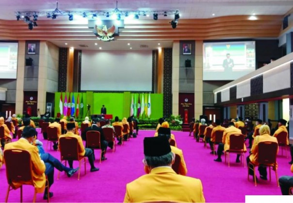 Suasana Auditorium UNP, saat pelantikan Prof Ganefri, Ph.D sebagai Rektor UNP periode kedua (2020-2024). IST