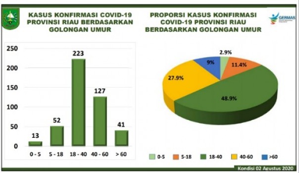 Sebaran kasus Covid-19 di Riau berdasarkan usia